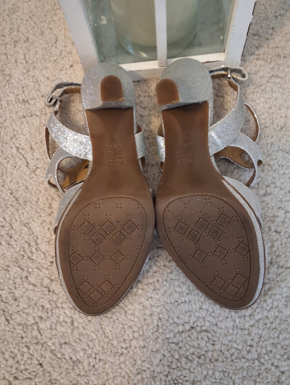 Naturalizer, 8Medium, Woman's Silver Glitter Strappy High Heel Sandals - Picture 4 of 8